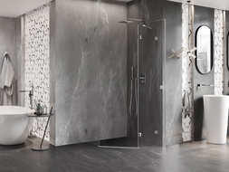 Mexen Lunar петoъгълна душ кабина с шарнирен десен панел 100 x 100 см, прозрачна, матов никел - 831-100P-100L-97-00-P