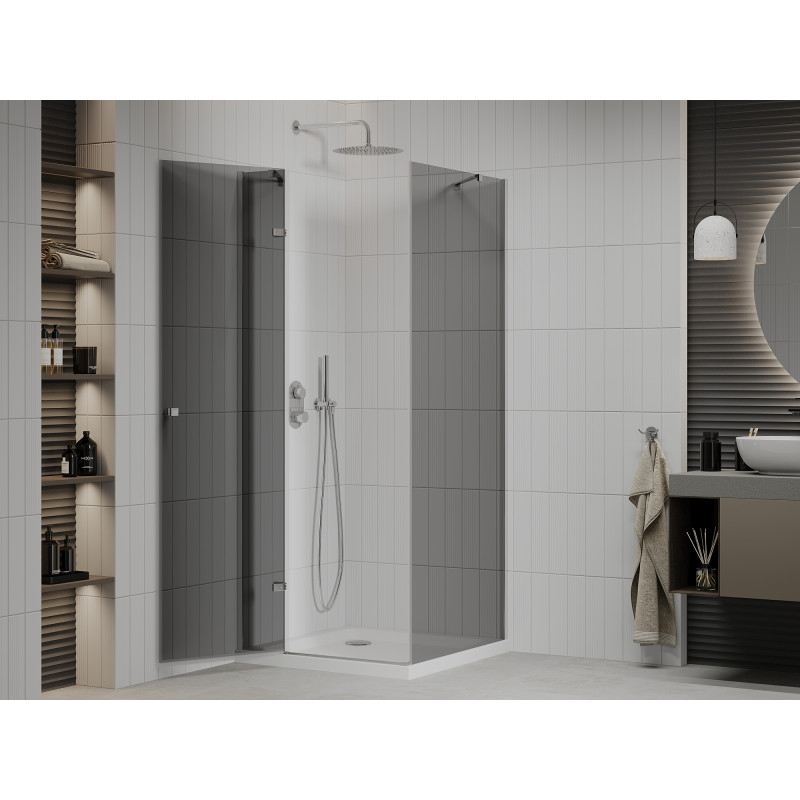 Mexen Roma отваряща се душ кабина 80 x 80 см, графит, хром + поддушник Flat, бял