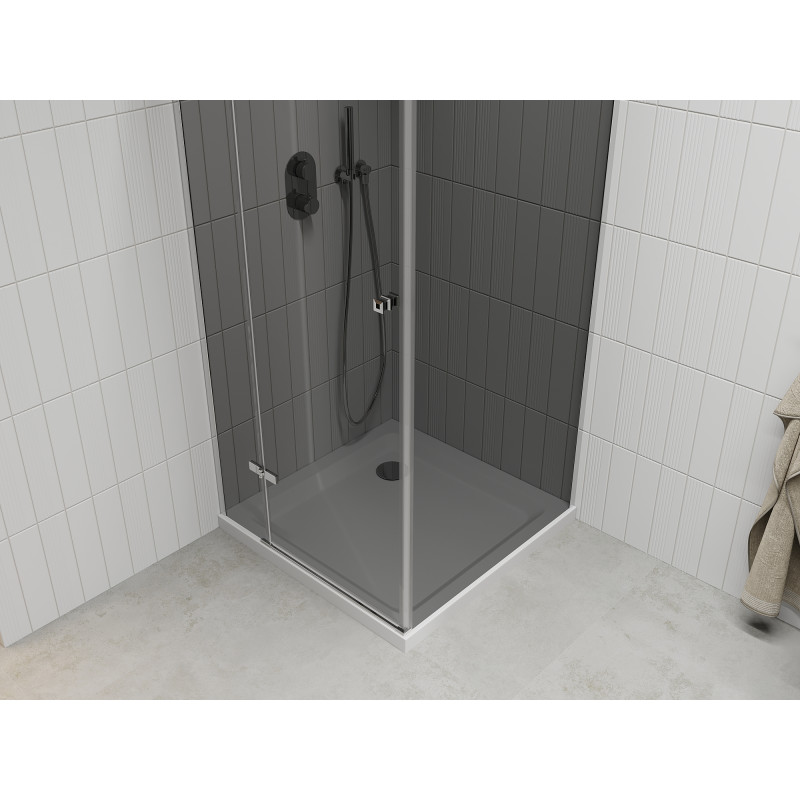 Mexen Roma отваряща се душ кабина 80 x 80 см, графит, хром + поддушник Flat, бял