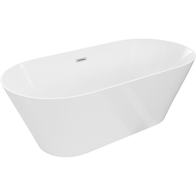Mexen Luna Slim свободно стояща вана 170 x 75 см, бяла, преливане матов никел - 52041707500-97