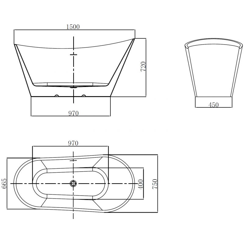 Mexen Dora самостоятелна вана 150 x 75 cm, бяла, медна преливка - 52071507500-65