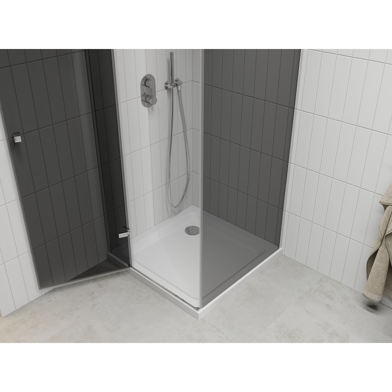 Mexen Roma люлееща се душ кабина 90 x 90 см, графит, хром + поддушово корито Flat,