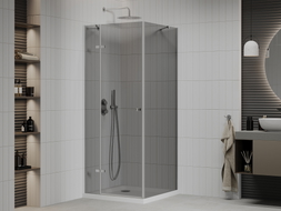 Mexen Roma люлееща се душ кабина 90 x 90 см, графит, хром + поддушово корито Flat,