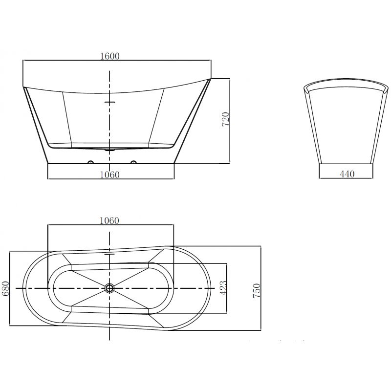 Mexen Dora свободностояща вана 160 x 75 cm, бяла/черна, хромиран преливник - 52071607575-01