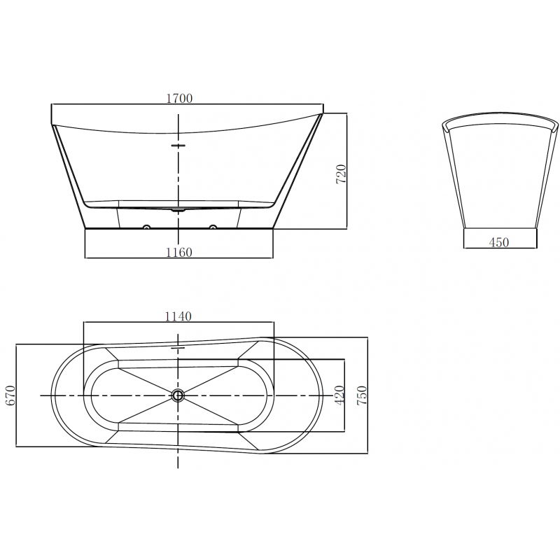 Mexen Dora свободно стояща вана 170 x 75 см, бяла/черна, златен преливник - 52071707575-50