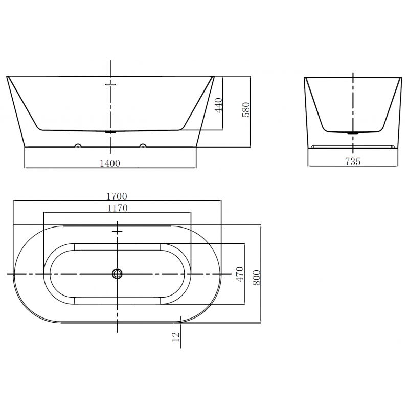 Mexen Oval Slim свободностояща до стена вана 170 x 80 см, бяла, златен преливник - 52661708000-50