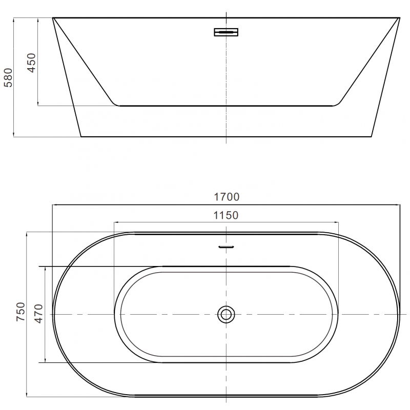 Mexen Luna Slim свободностояща вана 170 x 75 см, бяла, преливна мед матирана - 52041707500-65