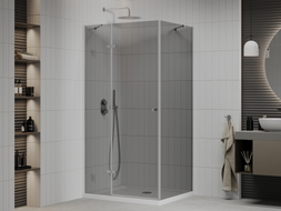 Mexen Roma отваряема душ кабина 110 x 80 см, графит, хром + поддушник Flat, бял