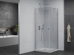 Mexen Pretoria душ кабина, отваряема 90 x 90 см, прозрачно, хром + под душ Flat - 852-090-090-01-00-4010