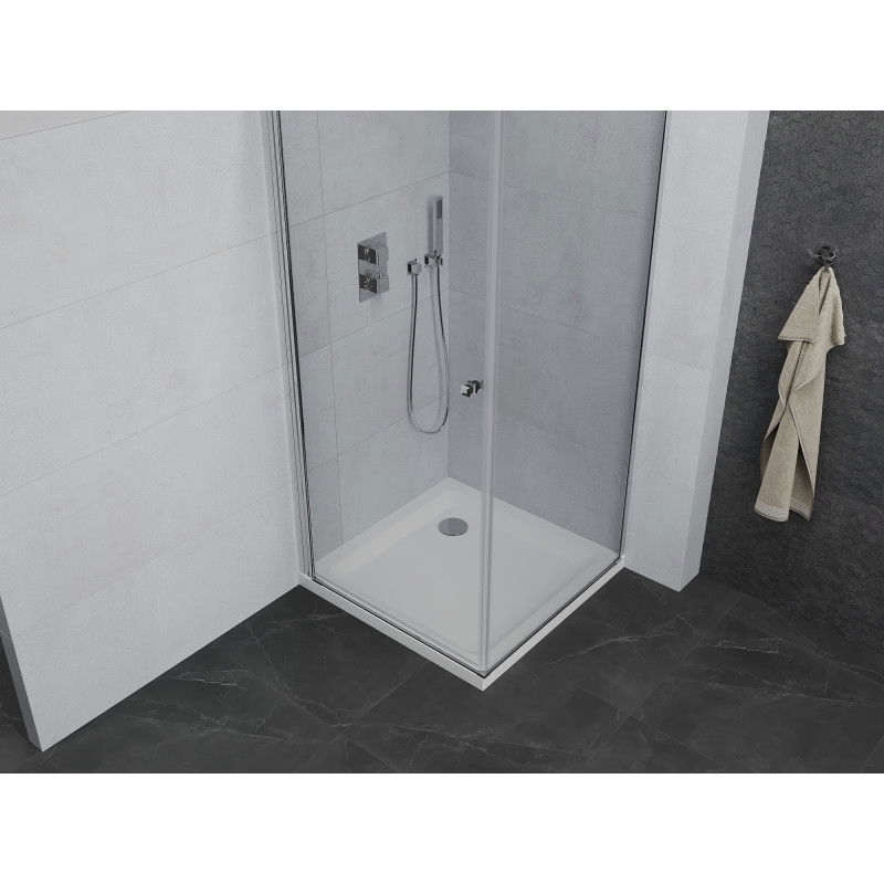 Mexen Pretoria душ кабина с врата 90 x 90 см, прозрачна, хром + корито Flat - 852-090-090-01-00-4010