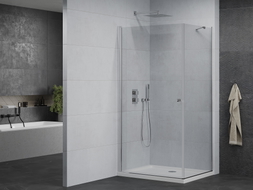 Mexen Pretoria падащ стъклен душ кабина 70 x 90 см, прозрачна, хром + корито Flat