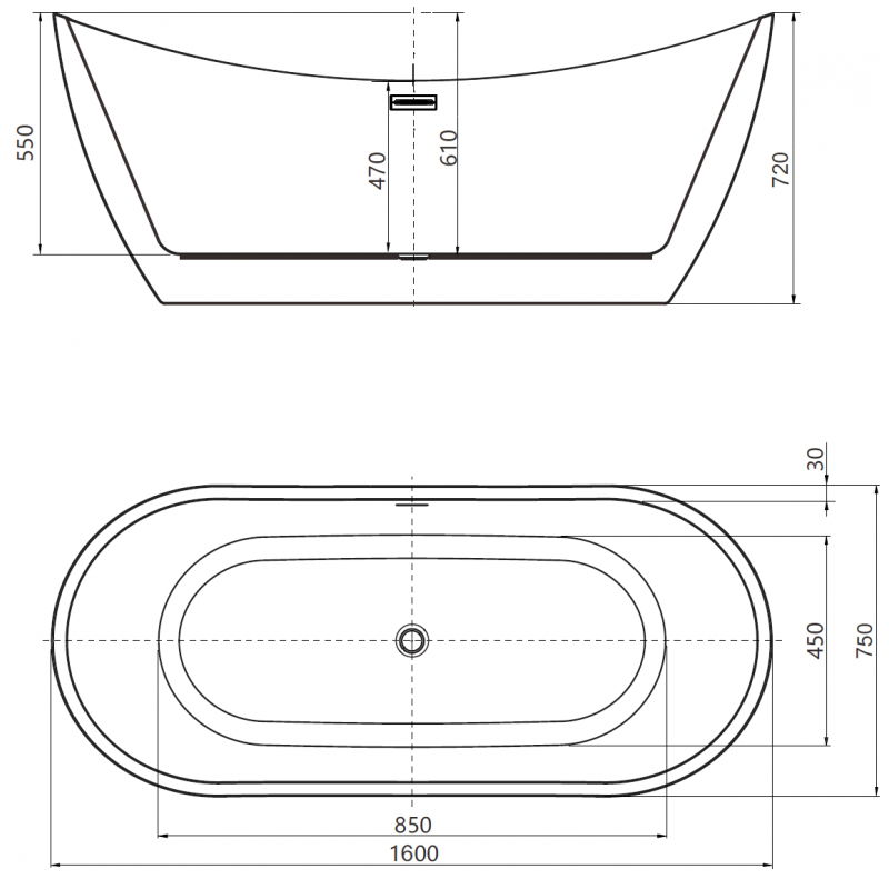 Mexen Lotos стояща вана 160 x 75 см, бяла, преливник gun metal - 52051607700-95