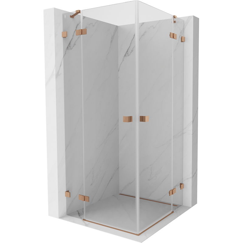 Mexen Lunar Duo душ кабина с отваряща се врата 85 x 85 см, прозрачна, матиран мед - 834-085L-085P-65-00