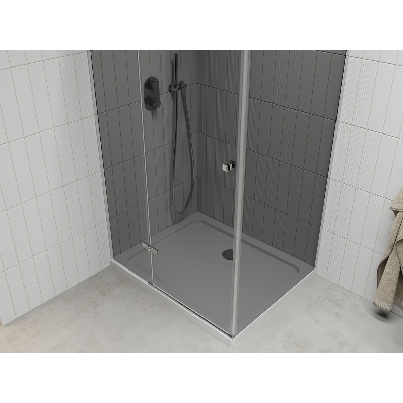 Mexen Roma кабина за душ с врати на панти 120 x 80 см, графит, хром + корито Flat,