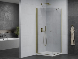 Mexen Pretoria кабина за душ с отваряне 70 x 70 см, прозрачен, златен + подложка Flat - 852-070-070-50-00-4010