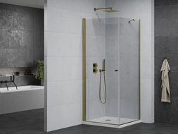 Mexen Pretoria душ кабина 80 x 80 см, прозрачна, златна + под Matte - 852-080-080-50-00-4010