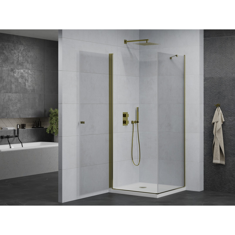 Mexen Pretoria обръщаема душ кабина 90 x 90 см, прозрачна, златна + тава Flat
