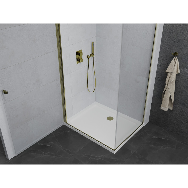 Mexen Pretoria отваряща се душ кабина 80 x 100 см, прозрачна, златна + плосък
