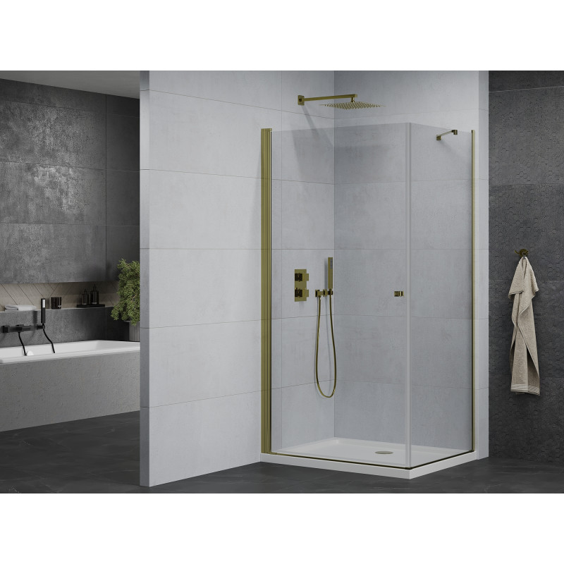 Mexen Pretoria отваряща се душ кабина 80 x 100 см, прозрачна, златна + плосък