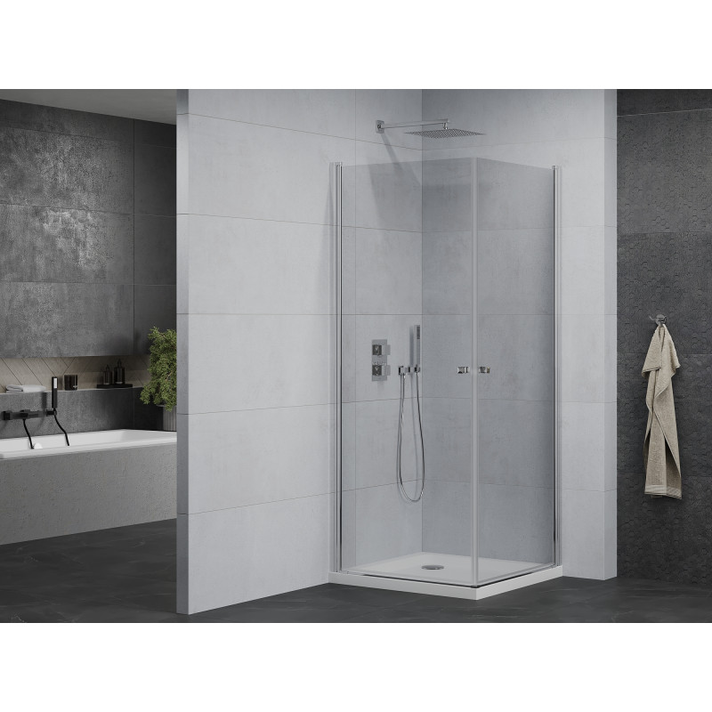Mexen Pretoria Душ кабина с две врати 80 x 80 см, прозрачно стъкло, хром + плосък