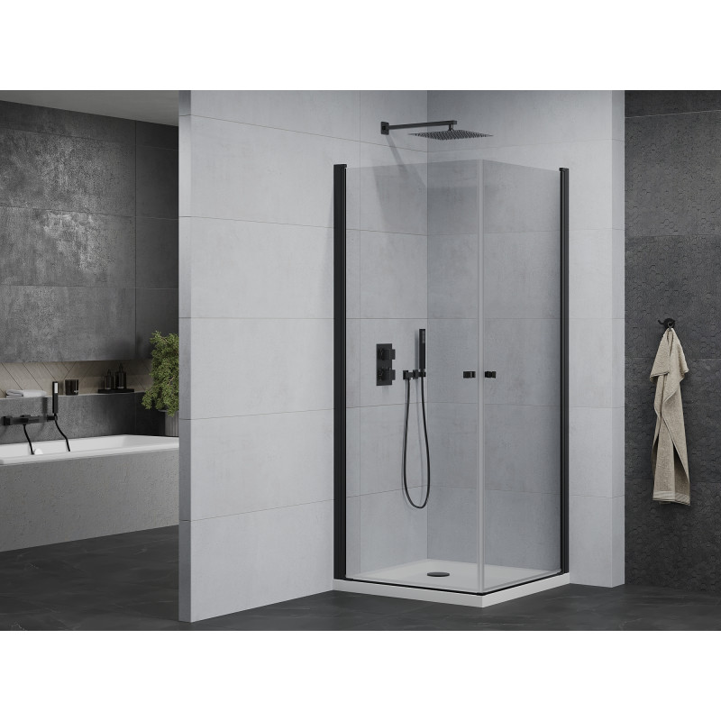 Mexen Pretoria Дуо душ кабина с отваряеми врати 90 x 90 см, прозрачна, черна +
