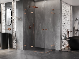 Mexen Lunar L Duo сгъваем параван за душ 115 x 110 см, прозрачен, четкан мед - 834L-115L-110P-65-00