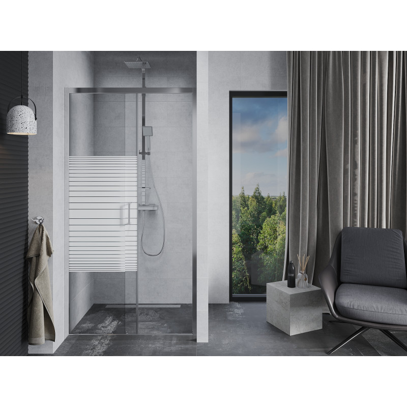 Mexen Apia плъзгащи се душ врати 115 см, ивици, хром - 845-115-000-01-20