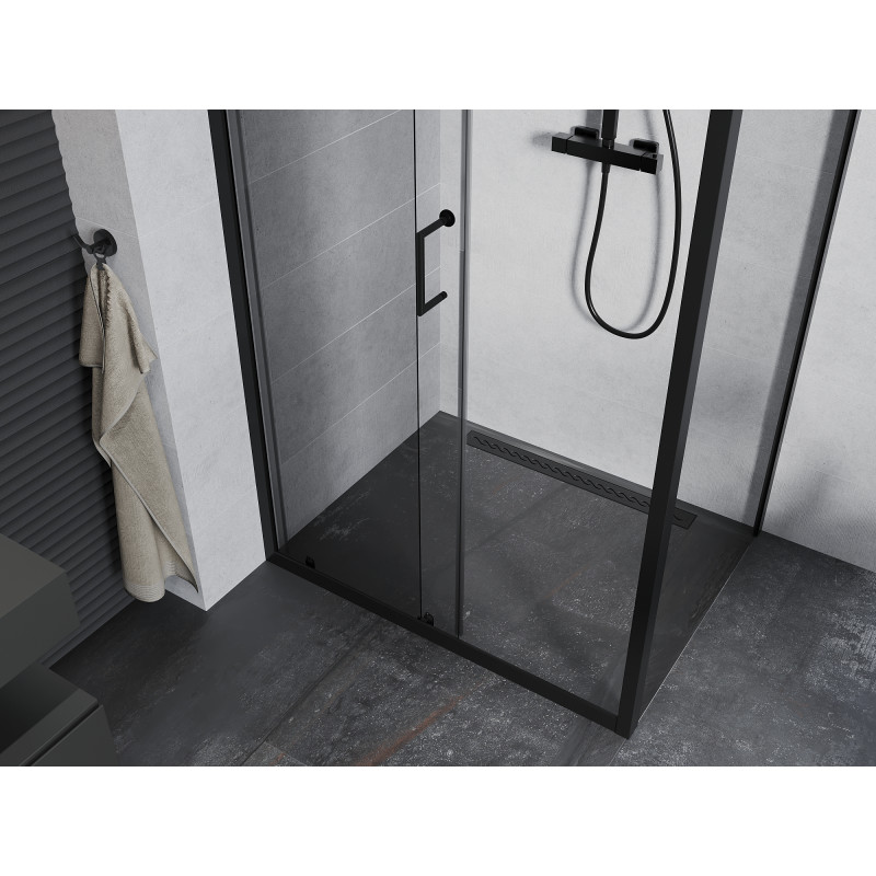 Mexen Apia плъзгаща се душ кабина 125 x 70 см, прозрачна, черна - 840-125-070-70-00