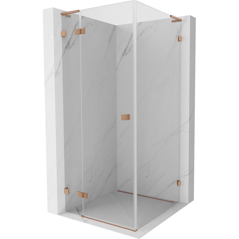 Mexen Lunar L лява отваряема душ кабина 80 x 80 см, прозрачно стъкло, четкана мед - 834L-080-080-65-00-L