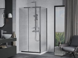 Mexen Apia душ кабина с плъзгане 90 x 100 см, прозрачен, хром + поддон Flat - 840-090-100-01-00-4010