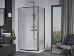 Mexen Apia раздвижна душ кабина 100 x 70 см, прозрачна, хром + поддушник Flat