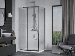 Mexen Apia душ кабина плъзгаща 140 x 80 см, прозрачна, хром + поддона Flat - 840-140-080-01-00-4010