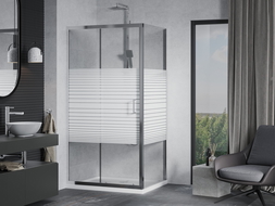 Mexen Apia душ кабина със плъзгащи се врати 100 x 90 см, ивици, хром + подложка Flat - 840-100-090-01-20-4010