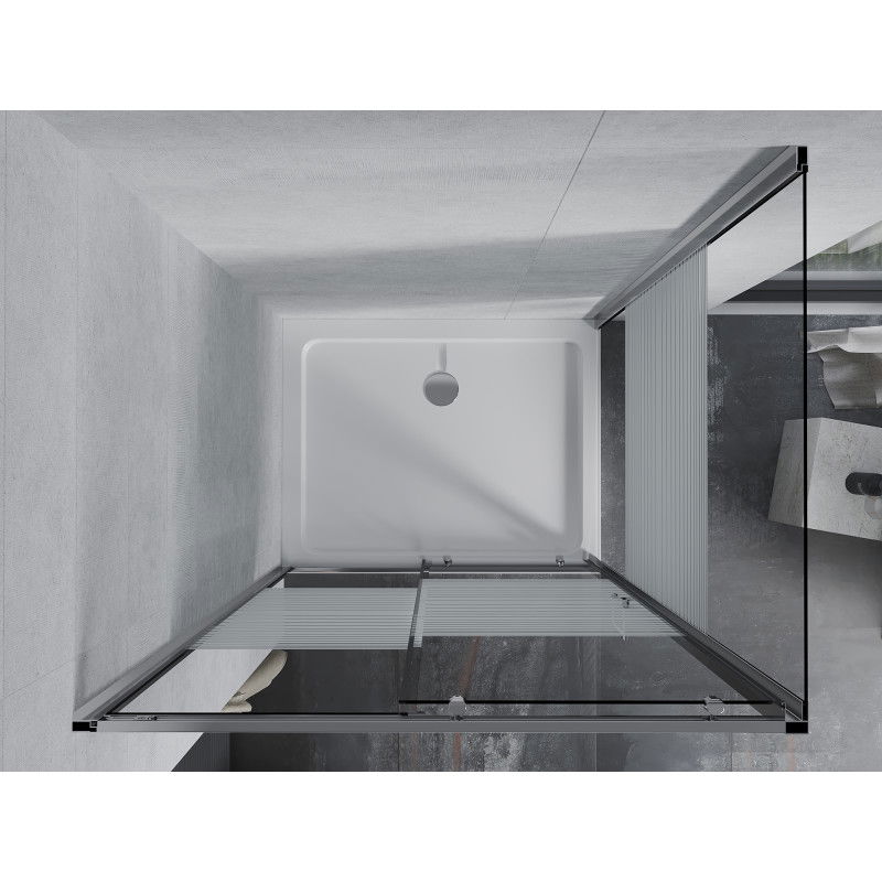 Mexen Apia плъзгаща се душ кабина 130 x 70 см, бели ивици, хром + плот за душ Flat - 840-130-070-01-20-4010