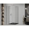 Mexen Рома душ кабина с отваряеми врати 80 x 80 см, прозрачна, хром + поддон Flat, черен - 854-080-080-01-00-4070
