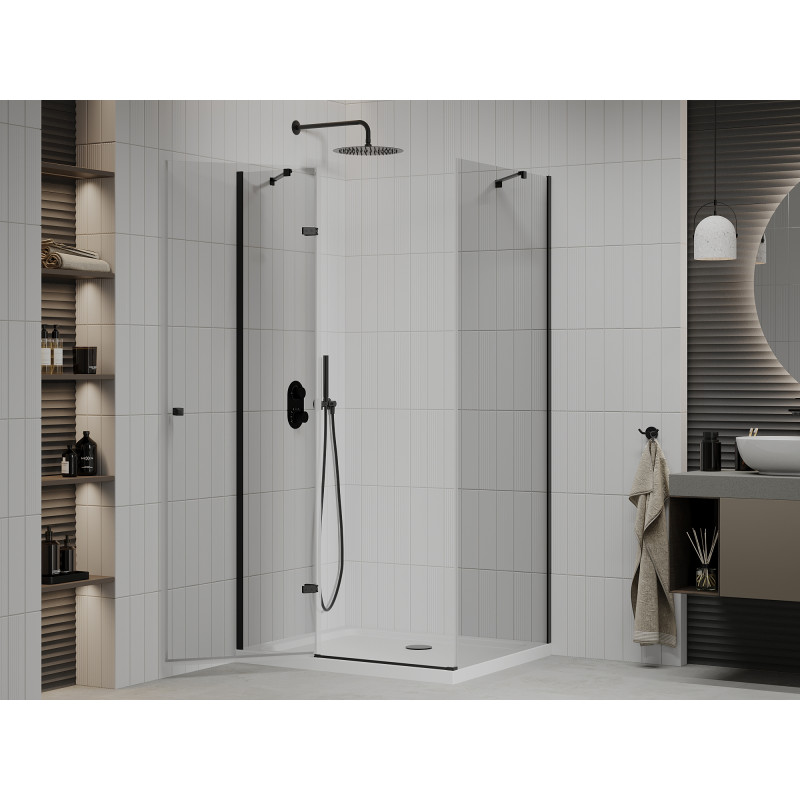 Mexen Roma люлка душ кабина 100 x 70 см, прозрачна, черна + тава Flat, бяла