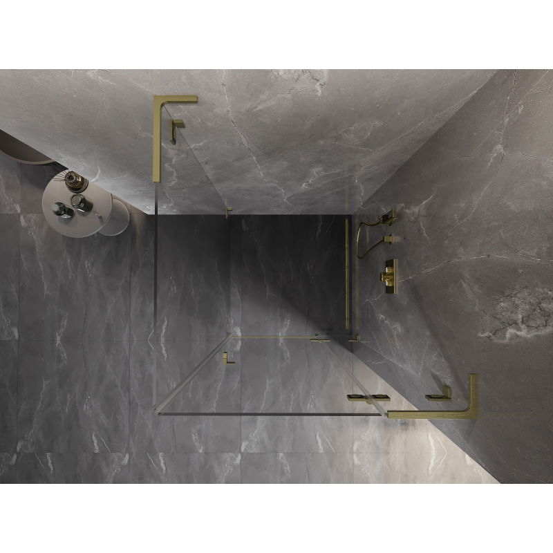 Mexen Lunar L душ кабина с отваряща се врата дясна 90 x 90 см, прозрачна, златна четка - 834L-090-090-55-00-P