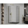 Mexen Roma отваряща се душ кабина 100 x 90 см, прозрачна, златна + плитък душ,