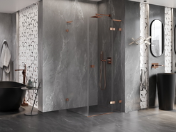 Mexen Lunar L душ кабина с врати отваряеми надясно 80 x 80 см, прозрачна, розово злато - 834L-080-080-60-00-P