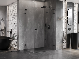 Mexen Lunar L дясна отваряща се душ кабина 85 x 80 см, прозрачна, черна - 834L-085-080-70-00-P