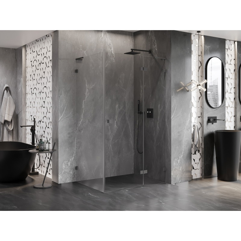Mexen Lunar L права отваряема душ кабина 100 x 90 см, прозрачна, gun metal