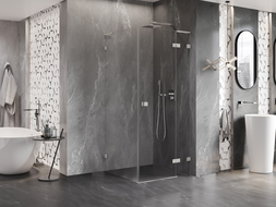 Mexen Lunar L кабина за душ с панти, дясна 80 x 80 см, прозрачна, изчеткан никел - 834L-080-080-97-00-P