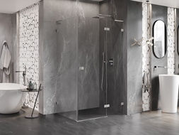 Mexen Lunar L кабина за душ с врата отдясно 85 x 80 см, прозрачна, четкан никел - 834L-085-080-97-00-P