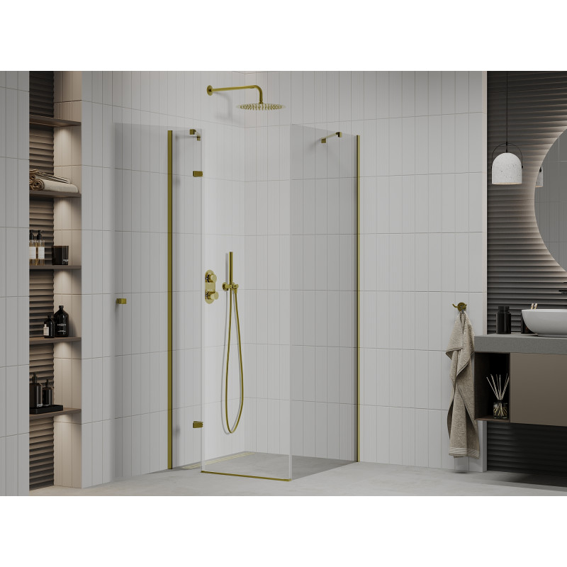 Mexen Roma отваряема душ кабина 80 x 80 см, прозрачна, златна - 854-080-080-50-00