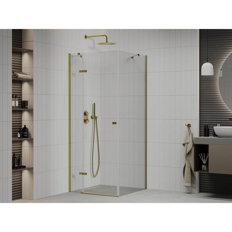 Mexen Roma отваряема душ кабина 80 x 80 см, прозрачна, златна - 854-080-080-50-00