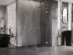 Mexen Lunar кабина за душ панти дясна 100 x 100 см, прозрачно, матова мед - 834-100-100-65-00-P