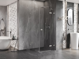 Mexen Lunar сгъваема душ кабина дясна 90 x 90 см, прозрачна, четкан никел - 834-090-090-97-00-P