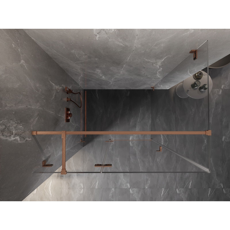 Mexen Lunar T лява отваряема душ кабина 135 x 120 см, прозрачна, четкана мед