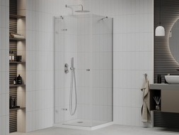 Mexen Roma душ кабина с отваряне 90 x 90 см, прозрачна, хром + поддножка Flat - 854-090-090-01-00-4010