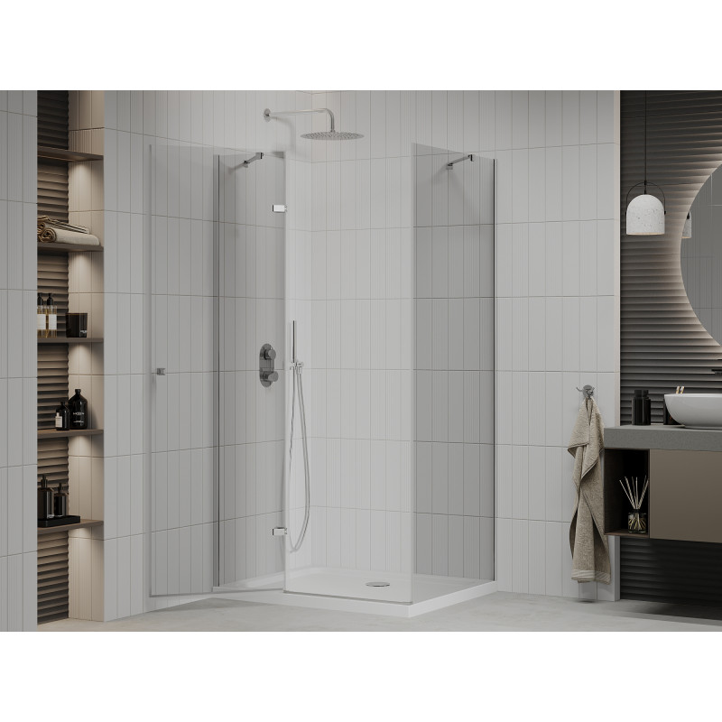 Mexen Roma отваряема душ кабина 90 x 70 см, прозрачна, хром + душ корито Flat
